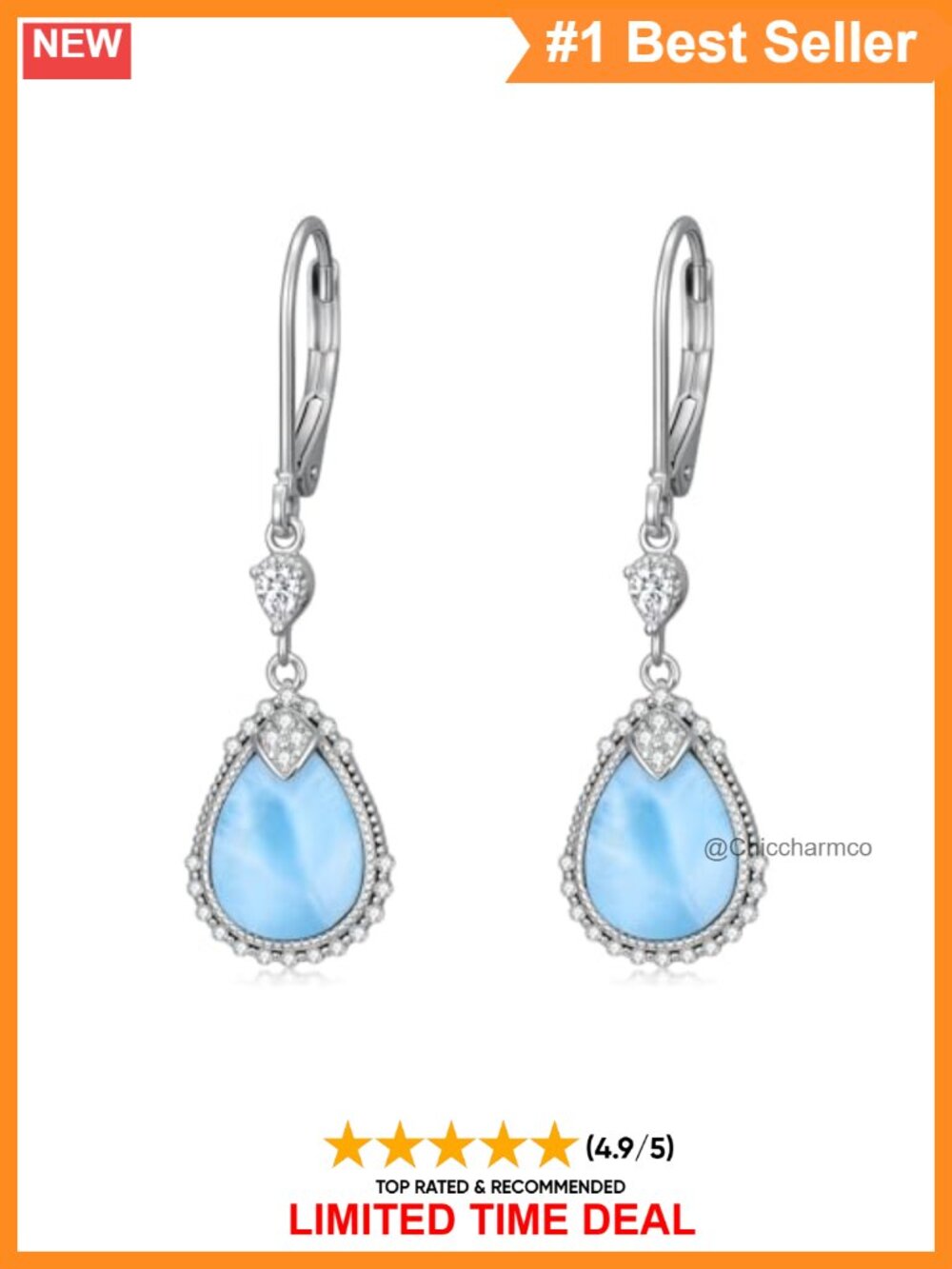 Larimar Teardrop Leverback Dangle Earrings 925 Sterling Silver